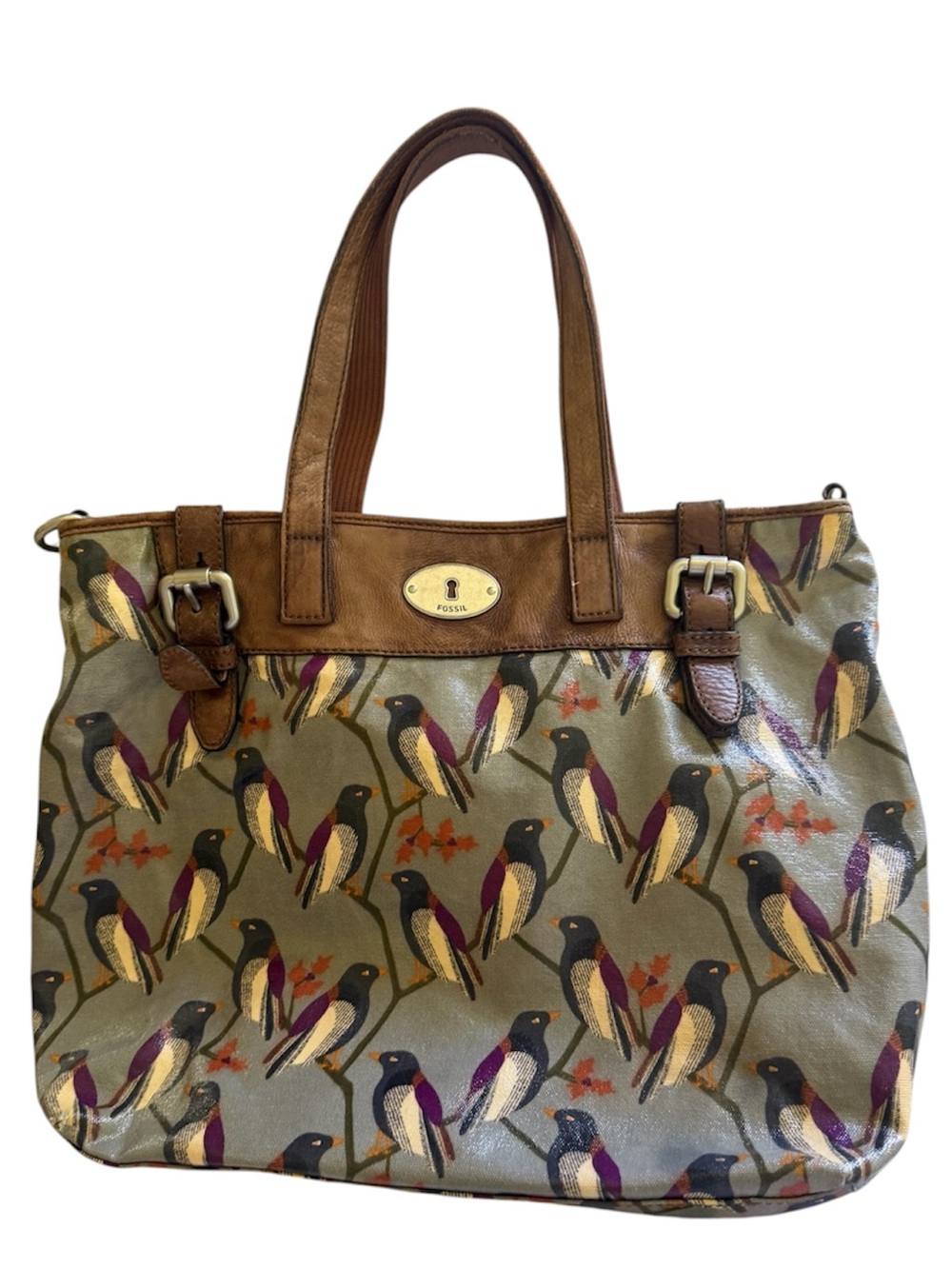 Fossil Key-Per Bird-Print Coated Canvas Shoulder Bag